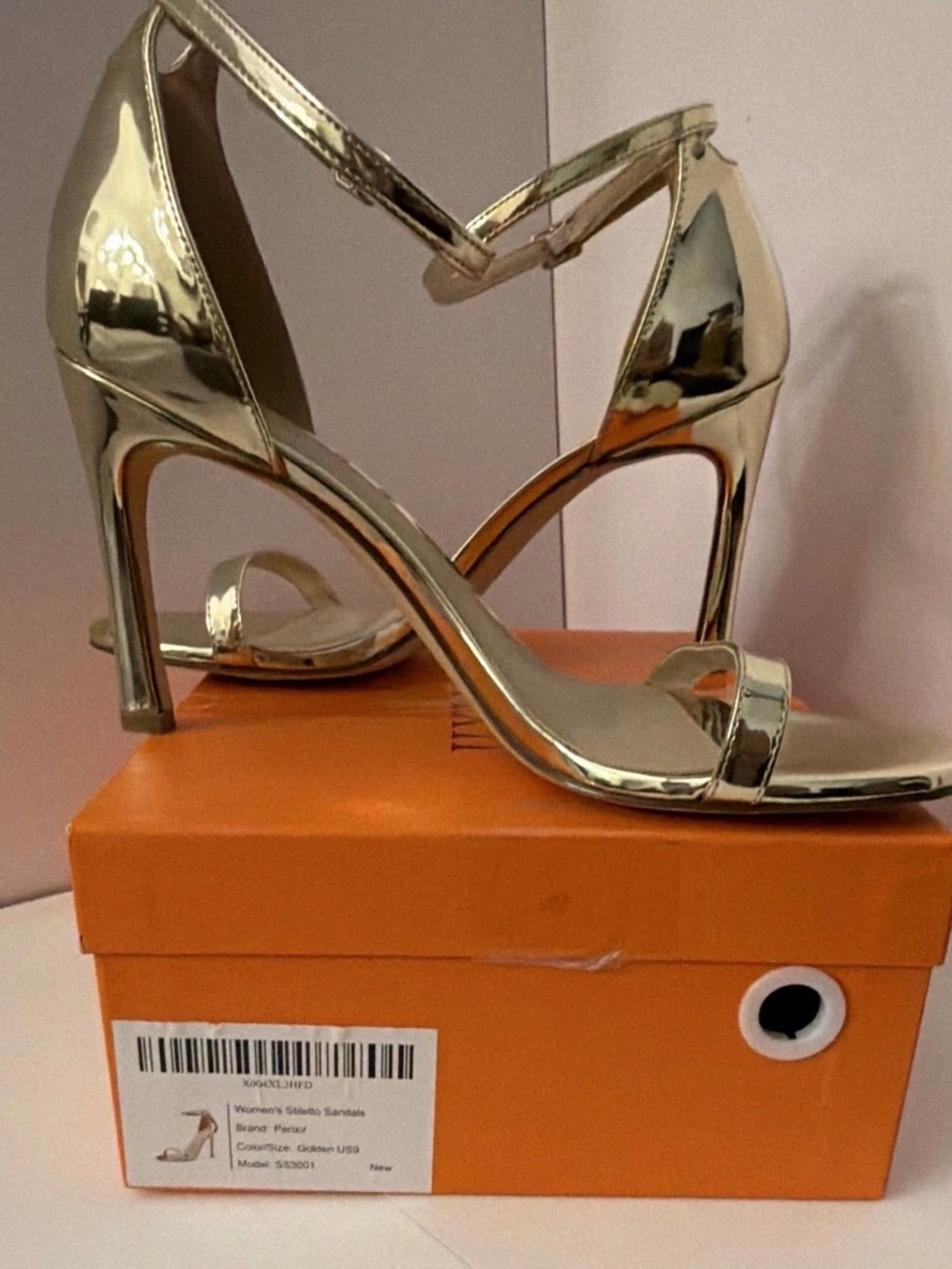 Gold Metallic Strappy High Heel Sandals - Women